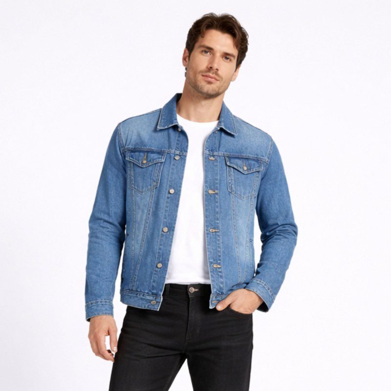 جاكيت جينز بأزرار وأكمام طويلة للرجال لون ازرق