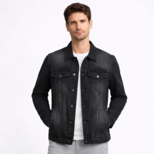 جاكيت جينز بأزرار وأكمام طويلة للرجال لون اسود