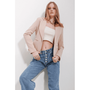 جاكيت ستاتي رسمي قصير لون بيج