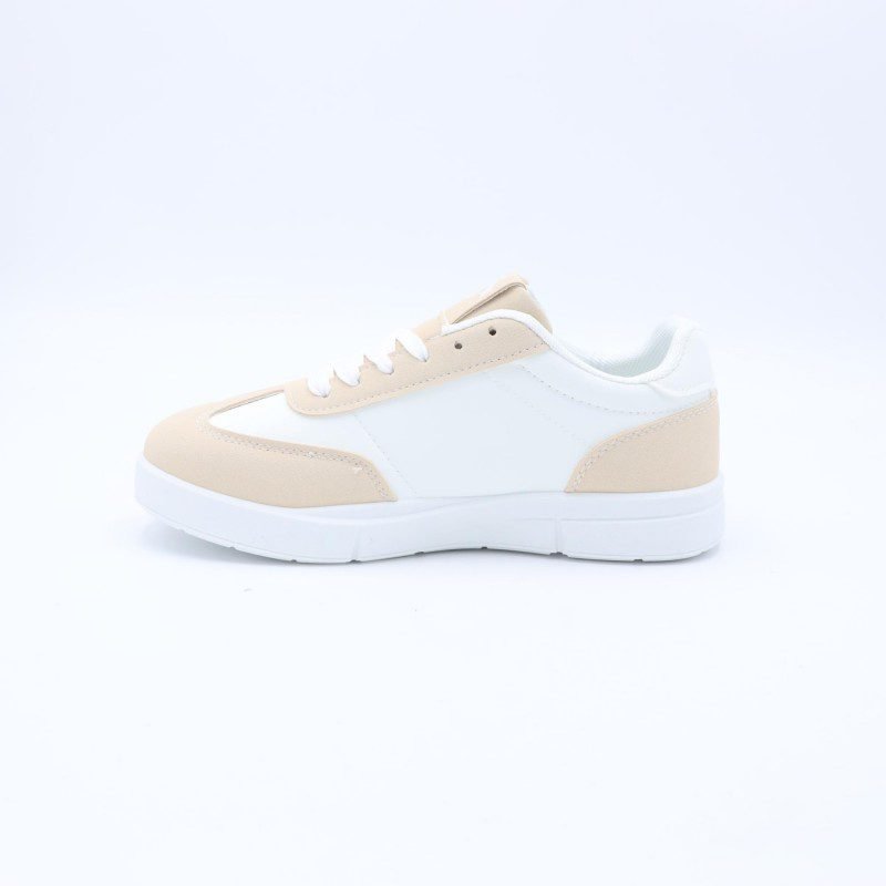 حذاء رياضي جلد للنساء لون ابيض وبيج