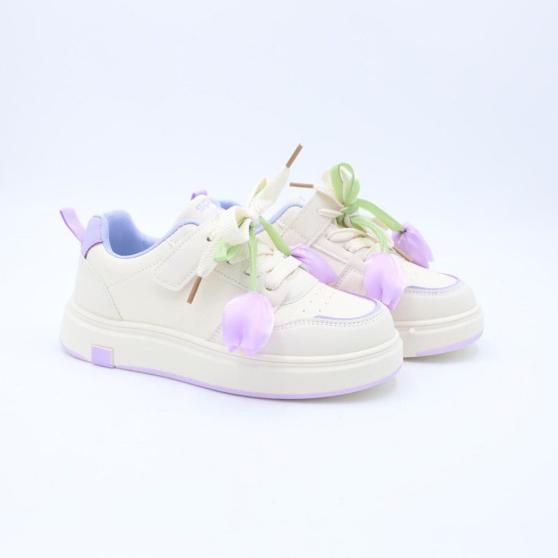 حذاء رياضي للأطفال لون ابيض وبنفسجي