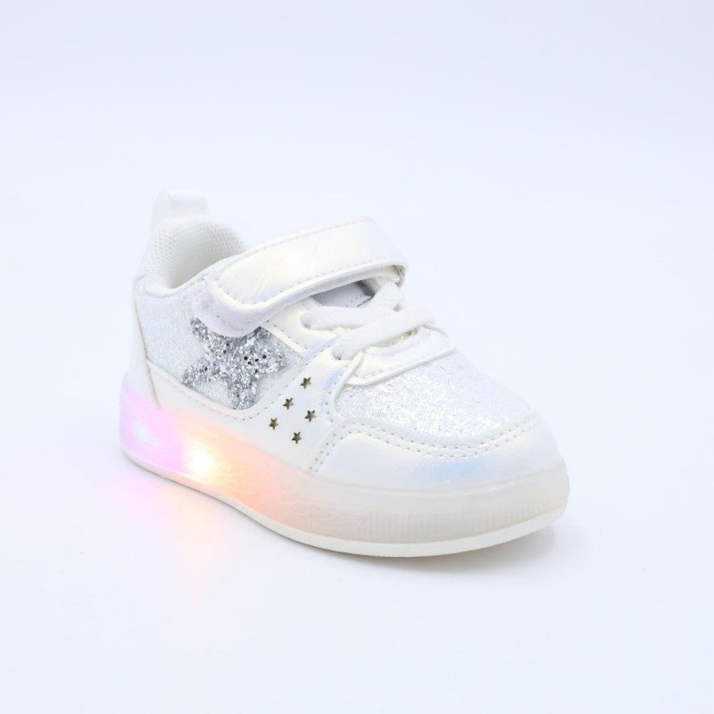 حذاء رياضي مضيء بشريط لاصق لون أبيض