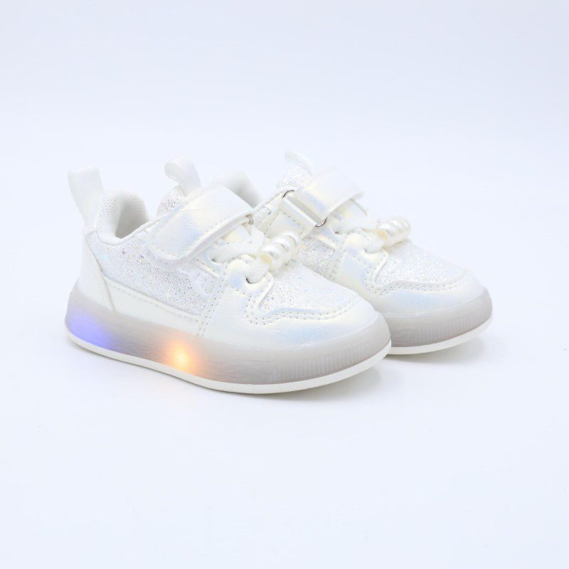 حذاء رياضي مضيء بشريط لاصق لون أبيض