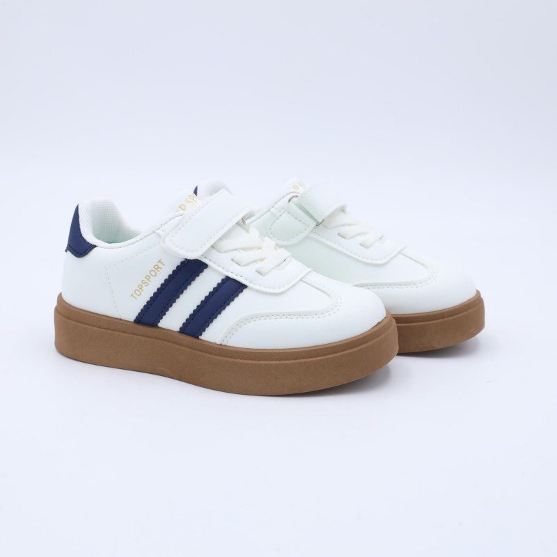 حذاء رياضي نعل عريض بناتي لون ابيض وكحلي