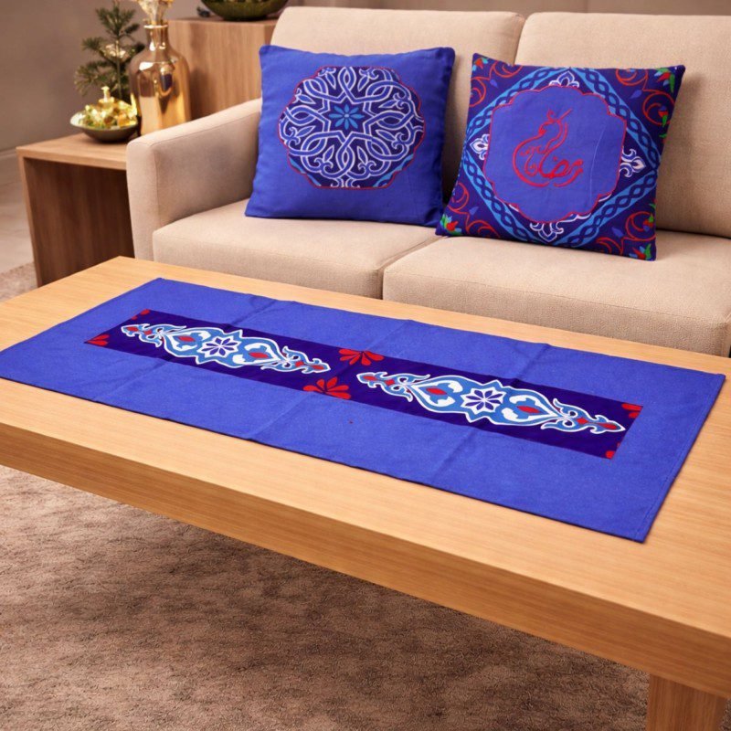 شرشف رمضان مع وجوه مخدات لون ازرق