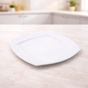 صحن بورسلان بتصميم شبه مربع حجم 31×31 سم لون ابيض