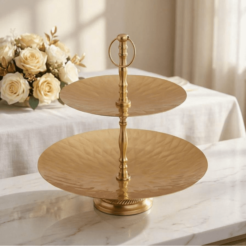 صحون ضيافة طبقتين دائري EVOKE MATT GOLD – 32×32×31 سم