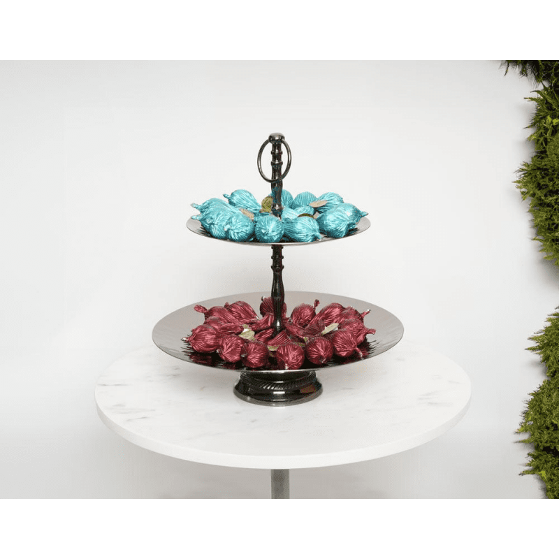 صحون ضيافة طبقتين دائري EVOKE ROUND STAND BLACK NICKEL – 32×32×31 سم