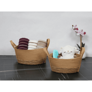 طقم سلات تخزين بيضاوي قطعتين LOOM منسوج يدويًا بمقابض جانبية