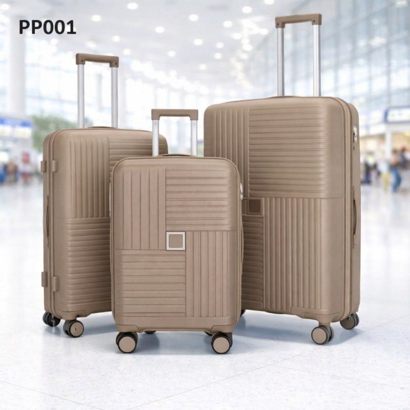 طقم شنط سفر 3 قطع بأحجام مختلفة لون ذهبي بارد