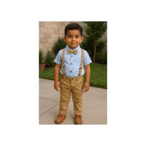 طقم ملابس قطعتين للأطفال مع قميص بربطة عنق لون ازرق وكموني