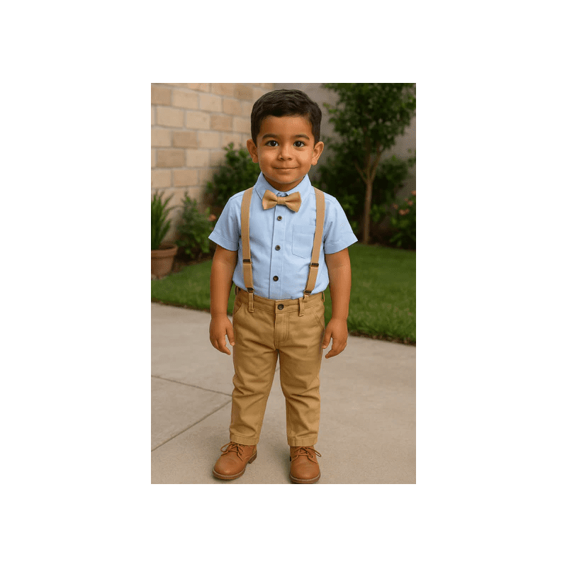 طقم ملابس قطعتين للأطفال مع قميص بربطة عنق لون ازرق وكموني