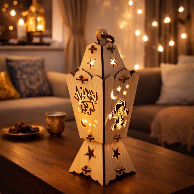 فانوس خشبي كبير لون خشبي فاتح طول 25 سم