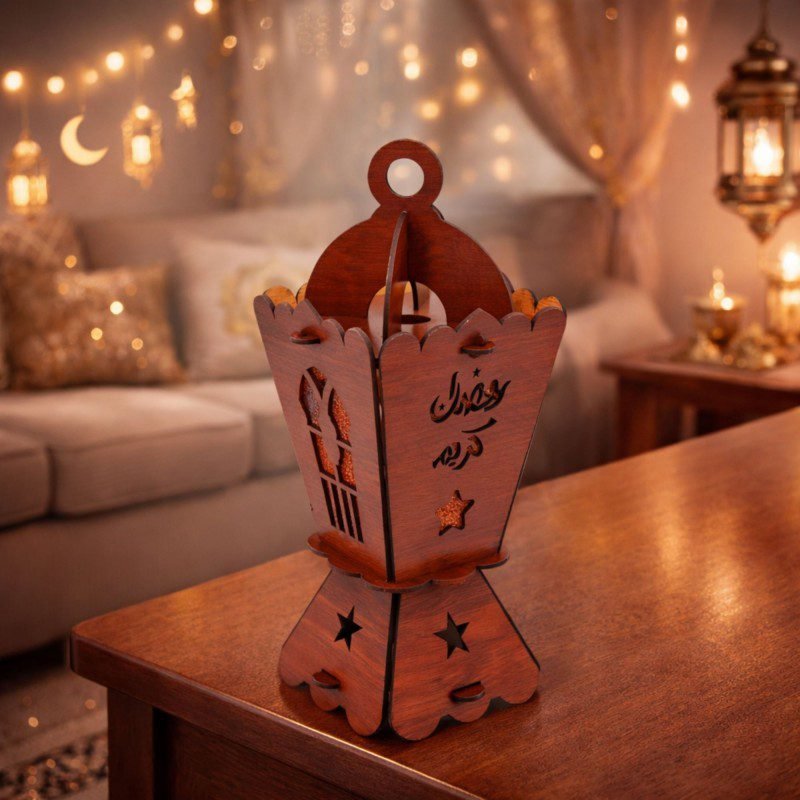 فانوس خشبي كبير لون كرميدي طول 25 سم
