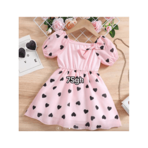 فستان بناتي بتصميم قلوب اسود لون زهري