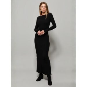 فستان ستاتي أسود طويل