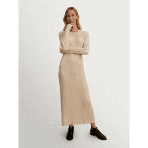 فستان ستاتي طويل لون بيج