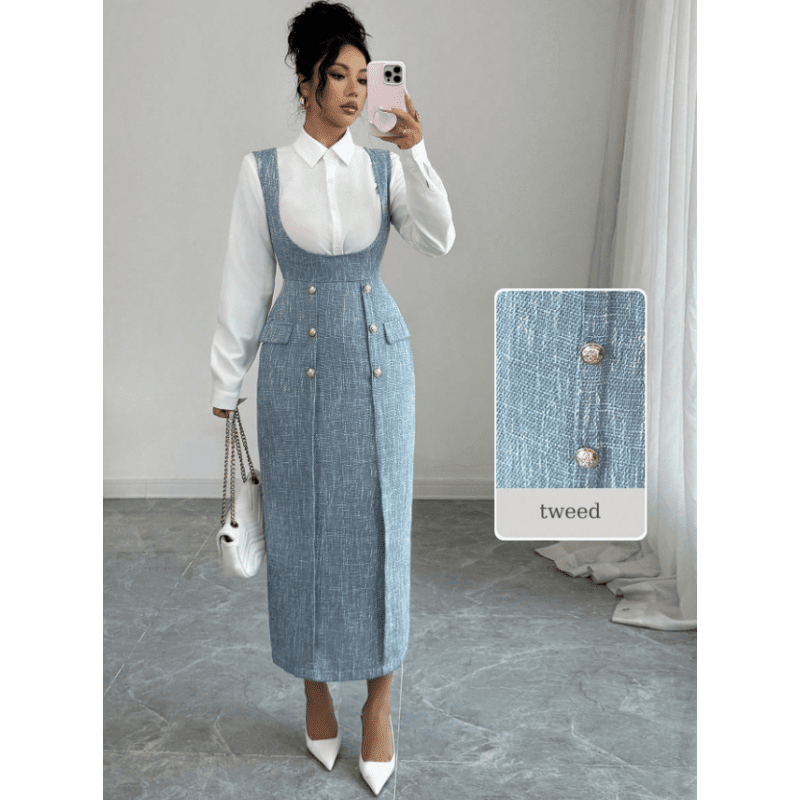 فستان ستاتي لون أزرق