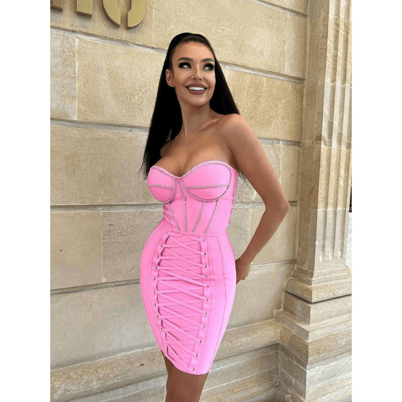 فستان ستاتي لون زهري