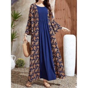 فستان سموك طباعة بيزلي اكمام على شكل بوق مقاس كبير