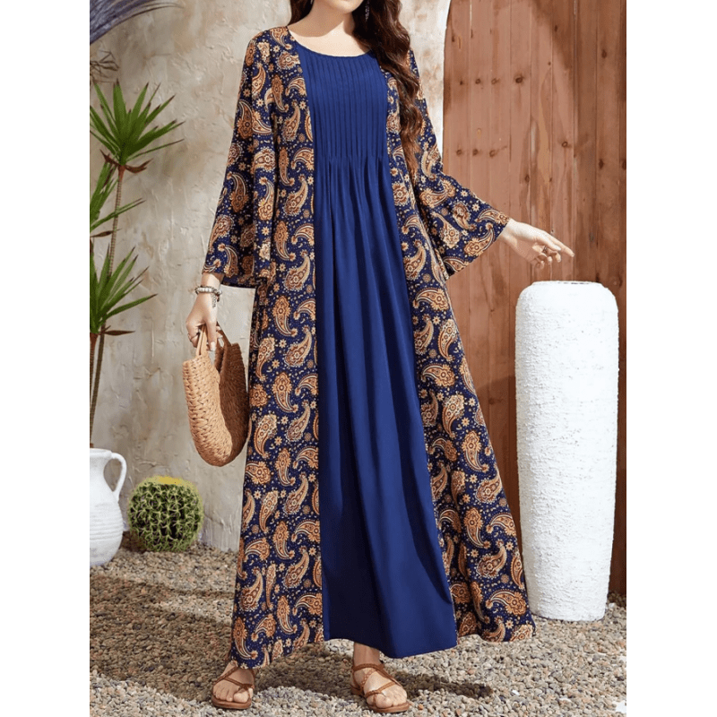 فستان سموك طباعة بيزلي اكمام على شكل بوق مقاس كبير