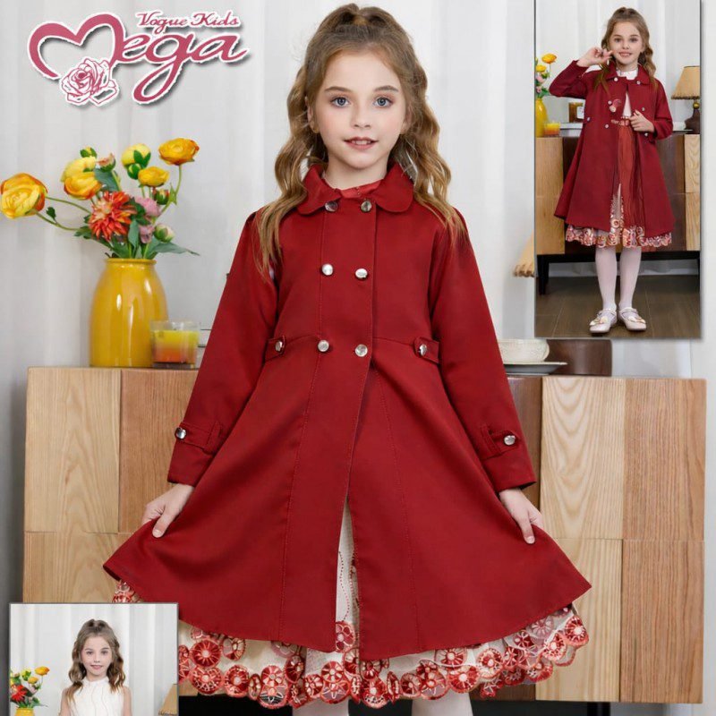 فستان قطعتين بناتي بالون الاحمر