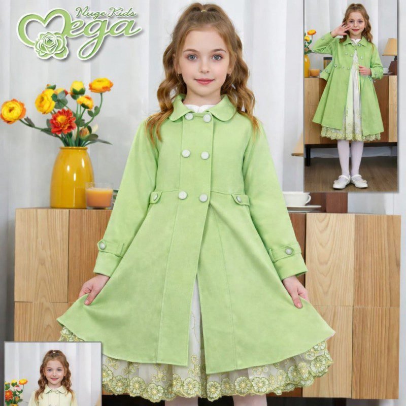 فستان قطعتين بناتي بالون الاخضر