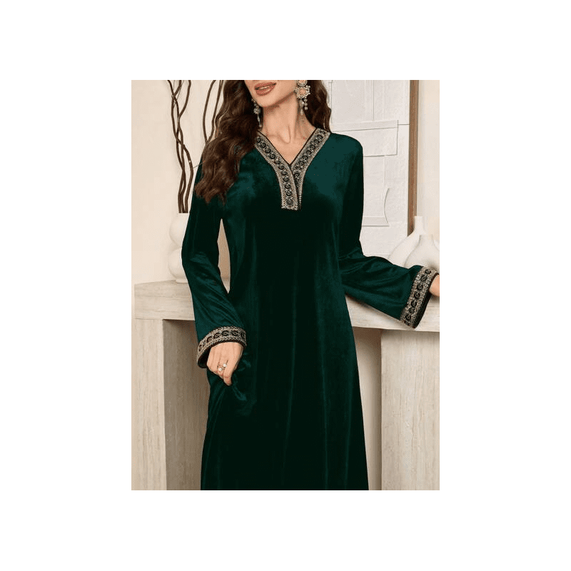 فستان مزخرف تراثي نسائي لون اخضر