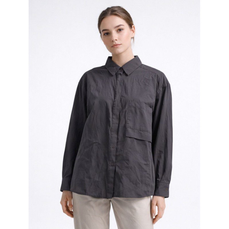 قميص ستاتي قصير لون رمادي