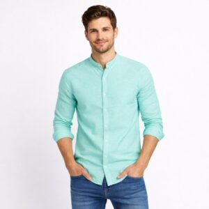 قميص قبة صينية رجالي لون بستاج اخضر فيروزي