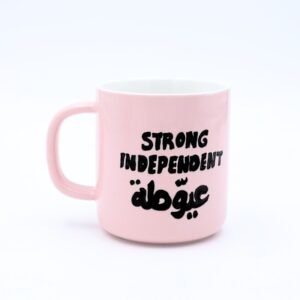 مج بتصميم "عيوطه strong independent " حجم 250 مل لون زهري ( رسم يدوي )