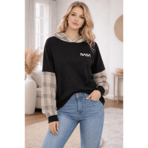 هودي لون اسود وبيج