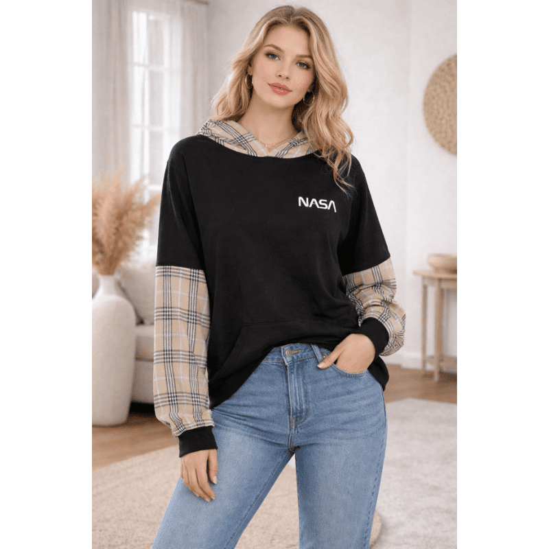 هودي لون اسود وبيج