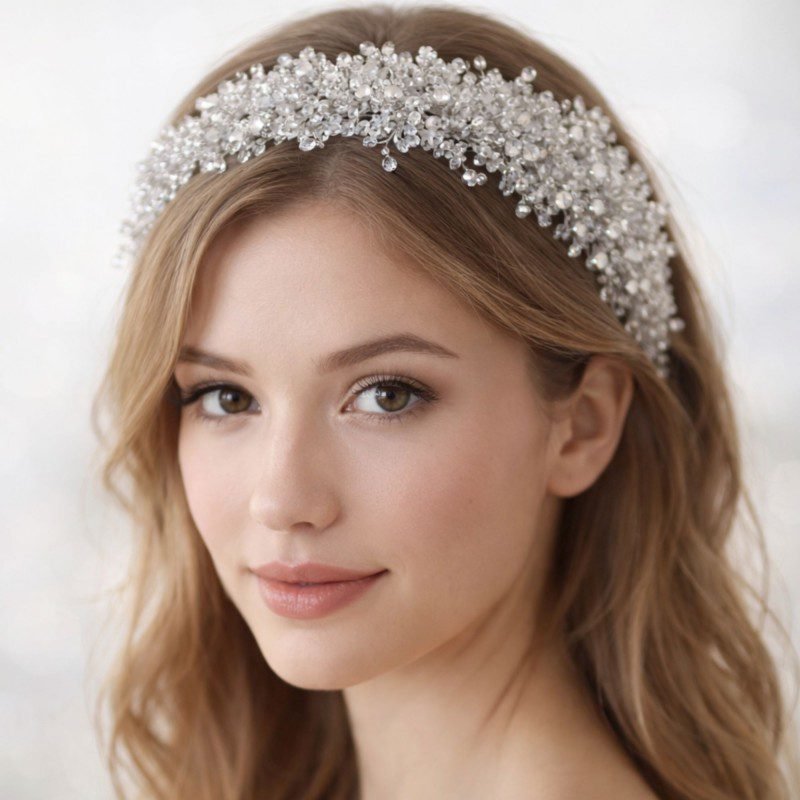 هيدبيس للشعر لون فضي مع خرز كرستال شفاف و لولو