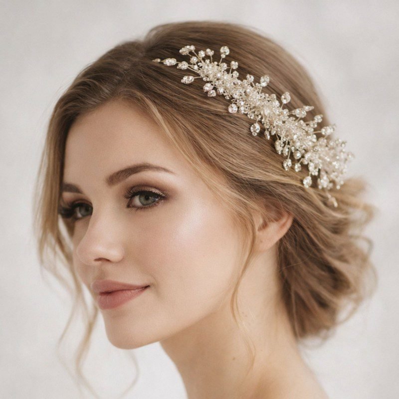 هيدبيس للشعر لون فضي مع خرز لولو حجم صغير وزاركون فضي