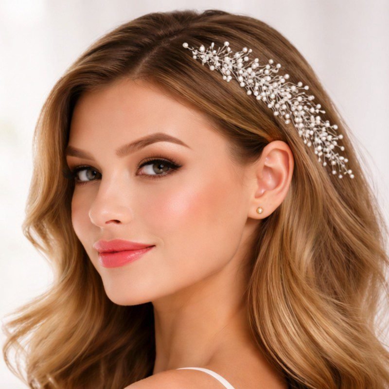 هيدبيس للشعر لون فضي مع خرز لولو