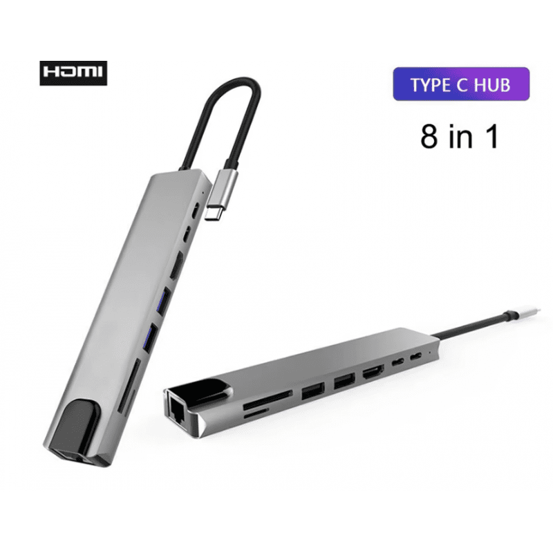 وصلة تحويلة موزع 1 الى 7 مخارج HDMI وشبكة RJ45 وللذواكر SD card وmicro SDو 2USB OTG و PD type-c×2 من مدخل type-c للهواتف او USB-C للكمبيوتر والتابليت